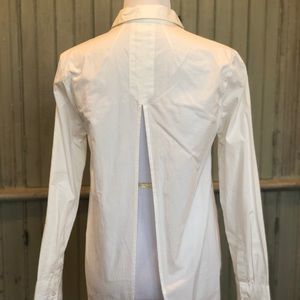White button down blouse with open back